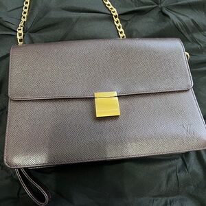 Louis Vuitton Dark Brown Wristlet with Gold Chain